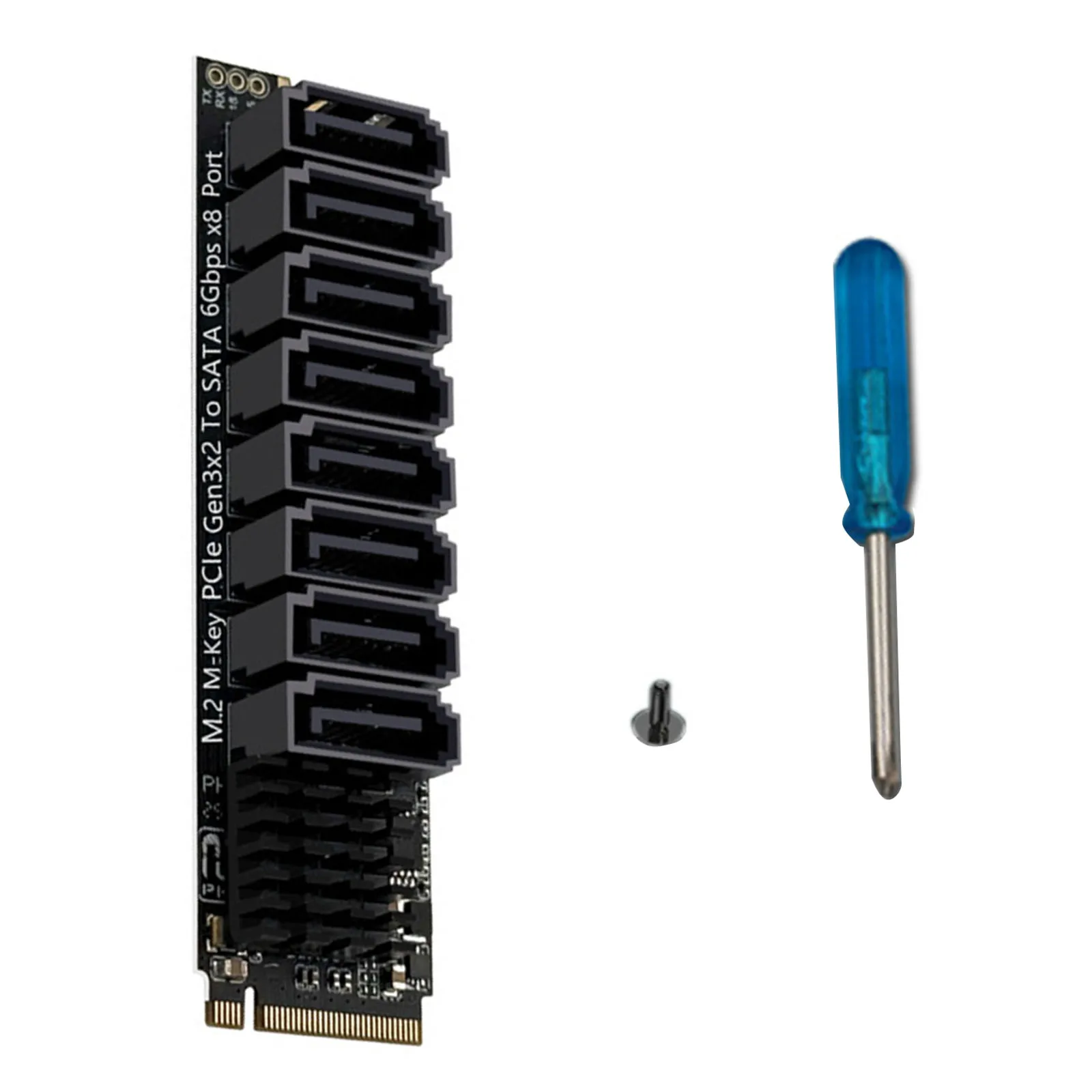 M.2 To SATA3.0 Adapter Card ASM1166 6Gbps 8 Port M.2 To SATA 3.0 Riser Card with Smart Indicator Tools Included for Desktop PC