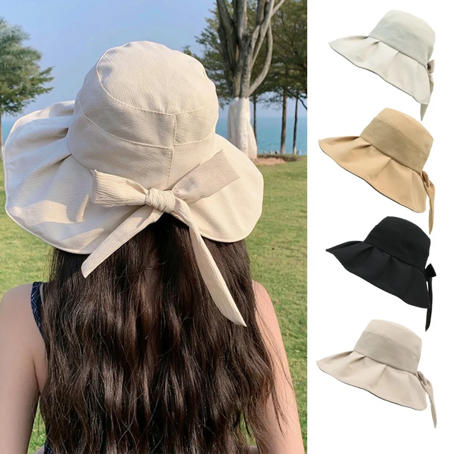 

New fashion sunblock hat ladies summer UV bow fisherman hat with large visor visor