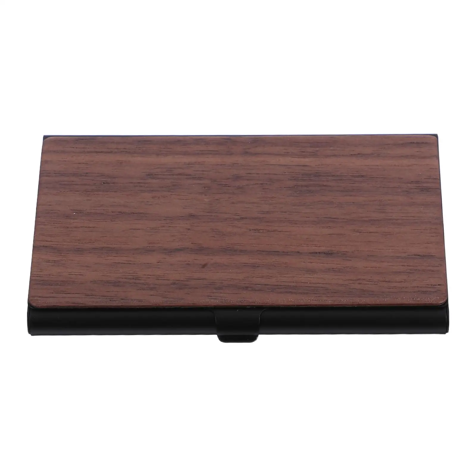 

Wood Grain Business Card Holder Box Desk Organizer Small Brown Display Wood Business Cards Case Elegant Metal Finish