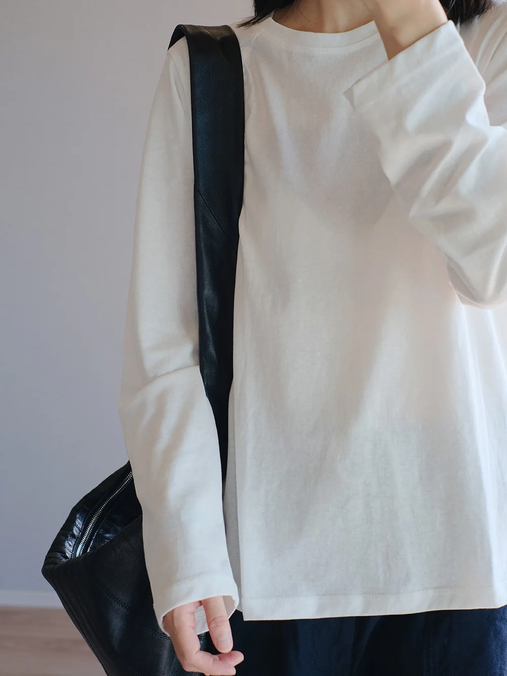 

Мягкая удобная футболка Long Sve 70, хлопок, теплый базовый слой, белый YBN для ANN, повседневная, свободная посадка, круглый, летняя, тонкая