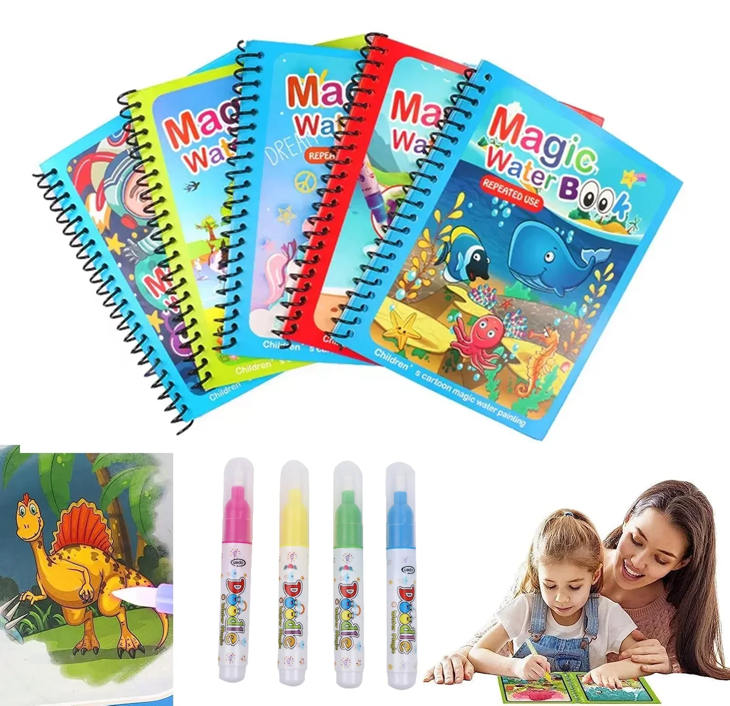 1PC Children Watercolor Painting Magic Book  with Refillable Water Pen Sensory Early Education and Learning Puzzle Drawing Toys
