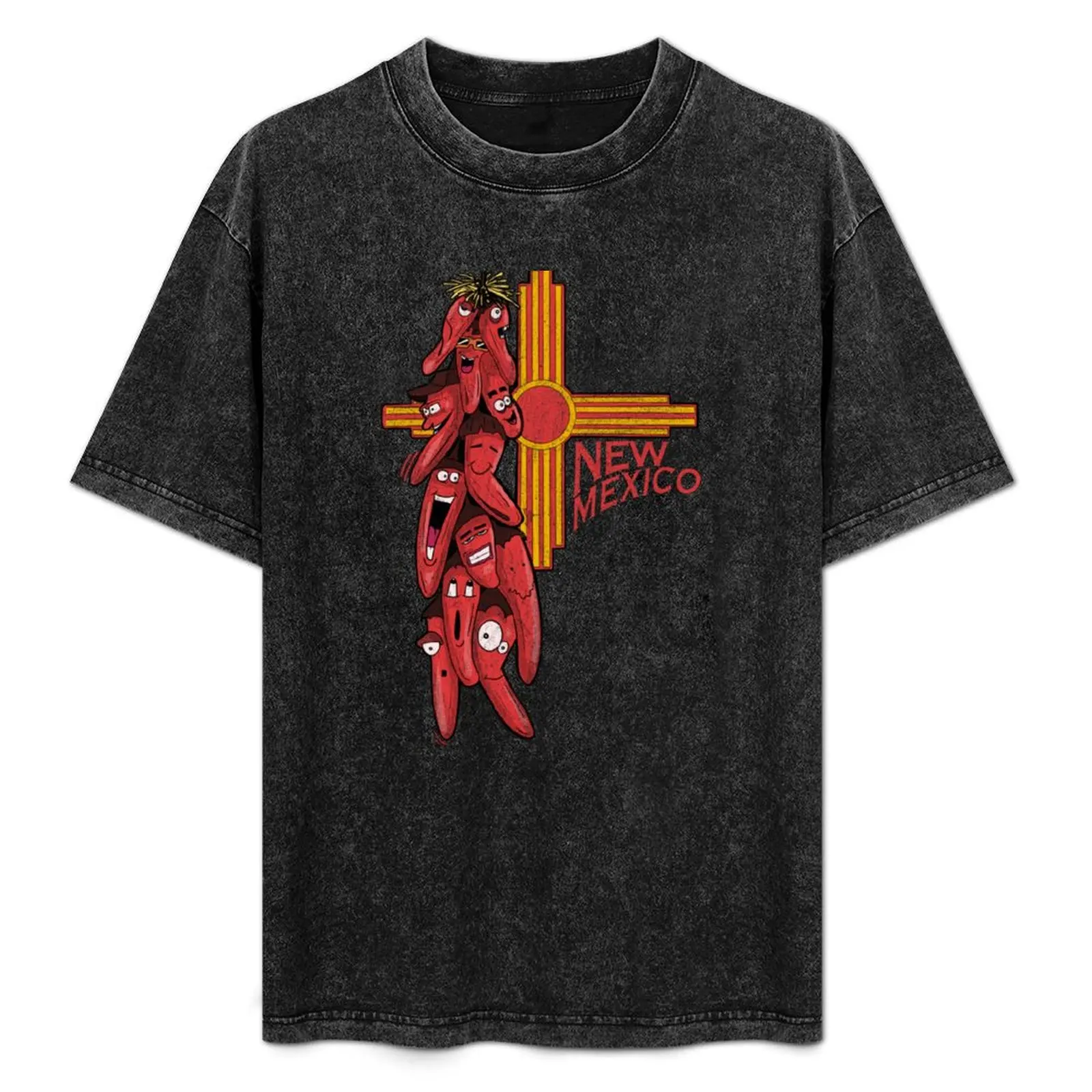 

Chile Ristra Characters With Zia Symbol New Mexico T-Shirt Everyday Wear Basic Short Sleeve Top