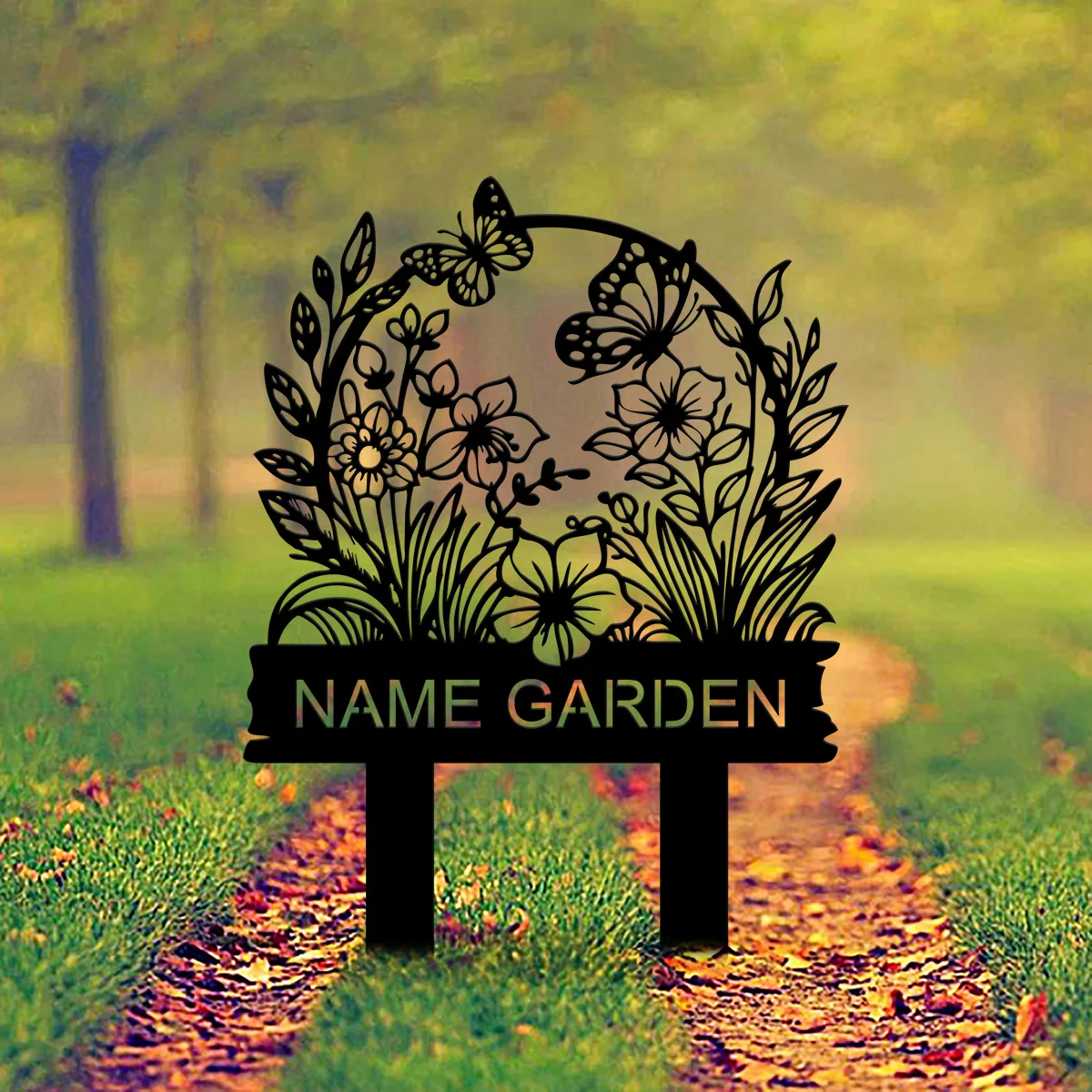 Custom Metal Garden Sign, Flower Sign with Stakes, Personalized Garden Name Sign, Lawn Signs, Outdoor Metal Sign, Garden Decor