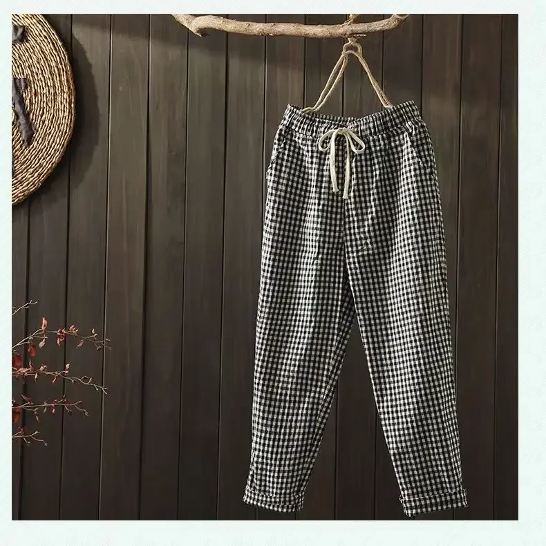 المرأة منقوشة سراويلي حريمي Capris الرباط الخصر حجم كبير عادية فضفاض سراويل قطنية لربيع وصيف 2026 #6