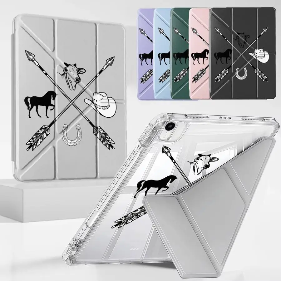 Holder Cover Tablet Case For iPad Mini 6 7 Pro 11th 10th 9th 8th 7th 12.9inch Pro 2025 Air 4 5 M3 M2 M4 11inch Y-Fold Cowboy