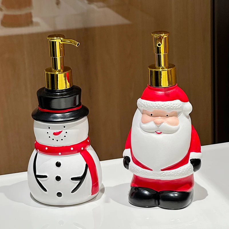Kreative Weihnachtsmann-Seifenflasche, wiederverwendbar, Weihnachtsmann-Schneemann-Rentier-Seifenspenderflasche, Duschgel-Handseifenflasche mit Druckmechanismus – Detail 9