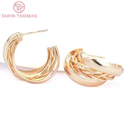 (8030) 2PCS 23MM 24K Gold Color Brass Twisted Woven Stud Earrings High Quality DIY Jewelry Findings Accessories Wholesales