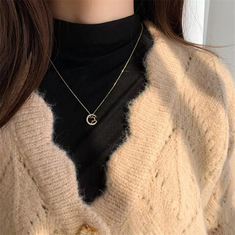 

American Cute Elk Zircon Pendant Necklace for Women S925 Pure Silver Plated 14K Gold Christmas Girlfriend Gift Jewelry