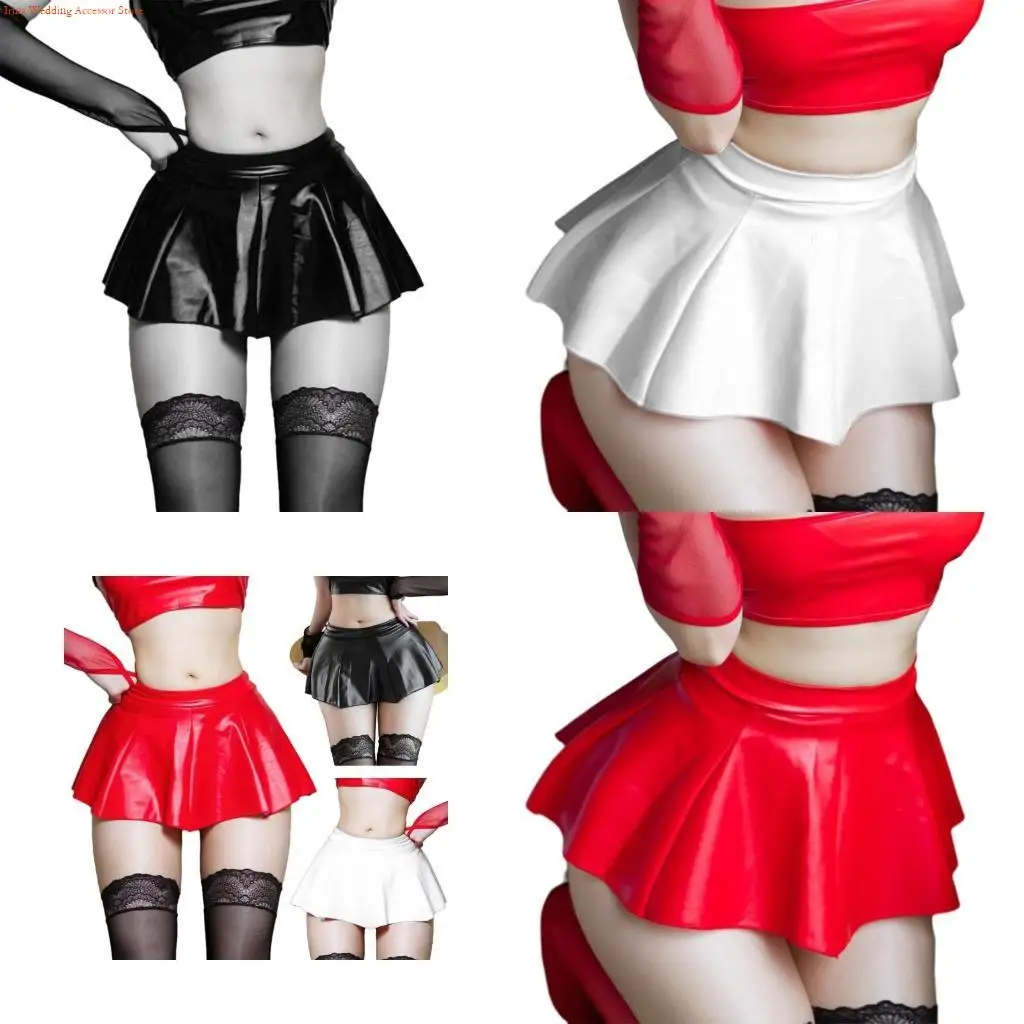 G92D Womens Summer Sexy PU Faux Leather Pleated Mini Skirt High Waist Short Skirt Lingerie Hot Dance Outfit Clubwear