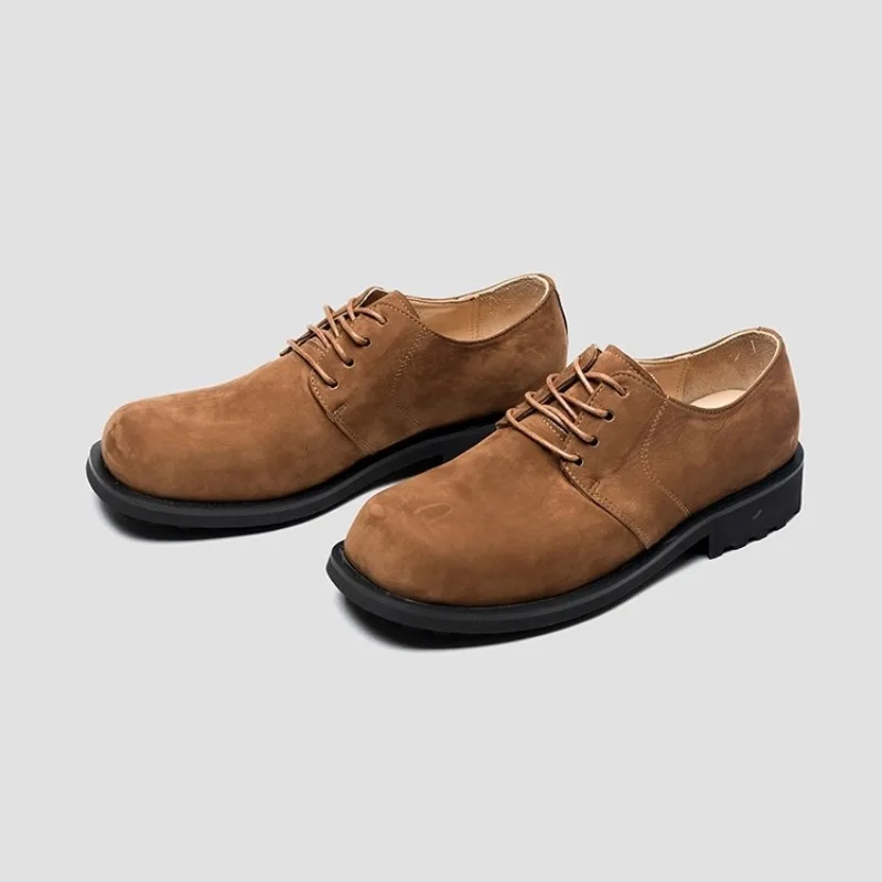 British Style Casual Square Toe Men's Leather Shoes Genuine Leather Breathable Work Formal Thick Bottom Outdoor Spring Autumn