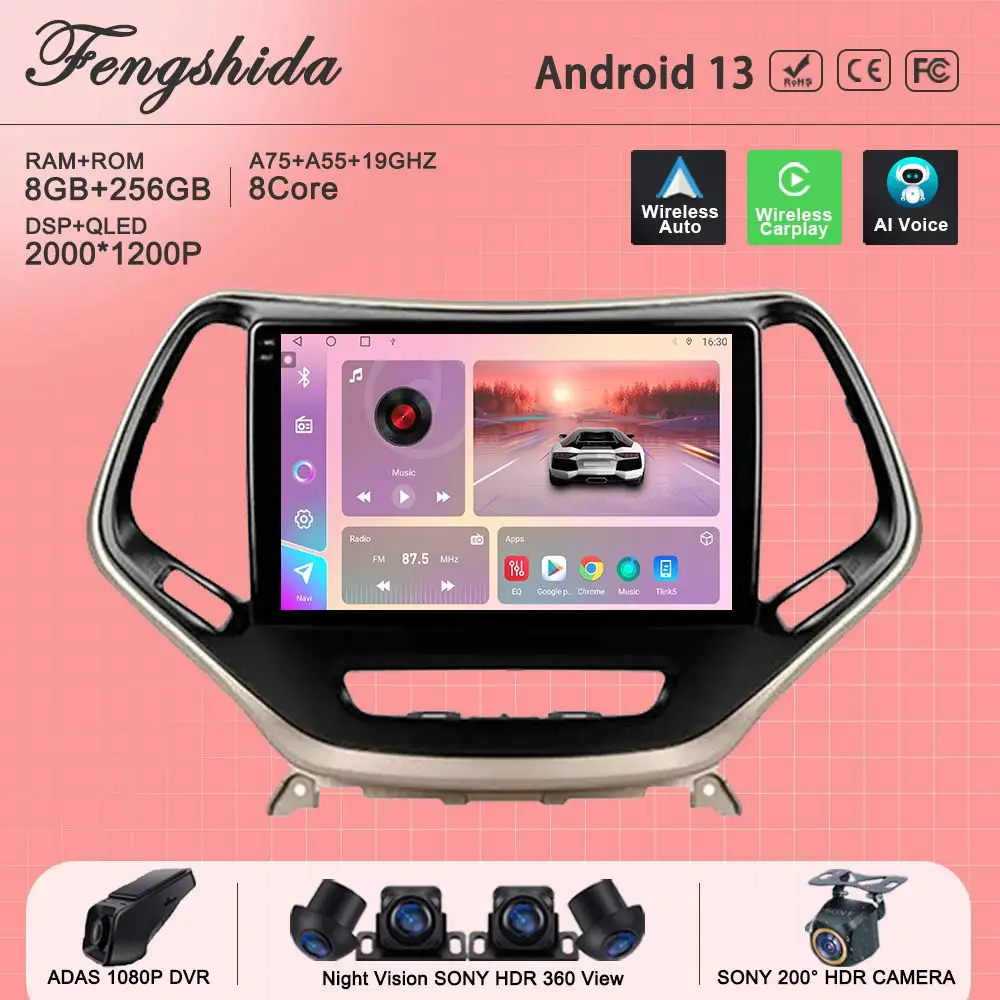 For Jeep Cherokee 5 KL 2014-2018 Android Car Stereo Unit Multimedia Radio Video Player GPS Wireless Carplay Android Auto 4G