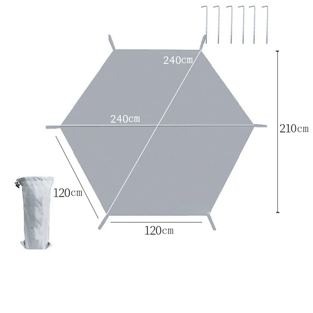 Easy To Use Picnic Tarp Tent Mat QTY Tear Resistant Waterproof Weight Easy To Use Ground Nails Hexagon Outdoor