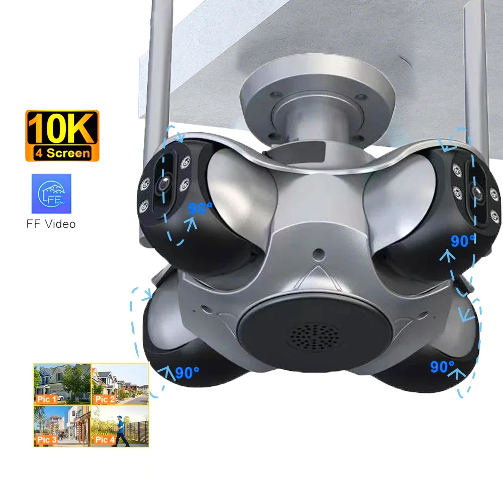 20MP Outdoor 4 Screen WiFi PTZ Camera Human Auto Tracking 360 Degree Night Vision Wireless Surveillance Camera for Home Security