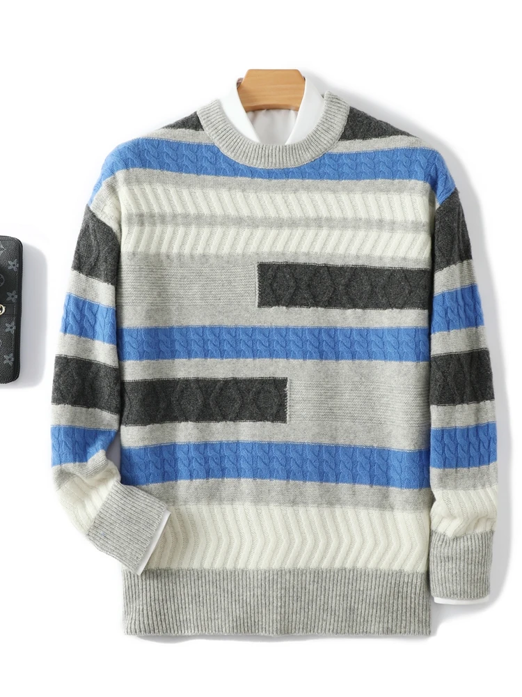 Fashion Men Cashmere Sweater Autumn Winter O-neck Pullover Long Sleeve Casual Sweater 100% Merino Wool Knitwear Thick Soft Tops