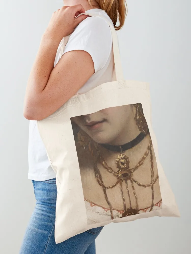 Woman Wearing Chocker Renaissance Painting Tote Bag female bag Canvas bag women
