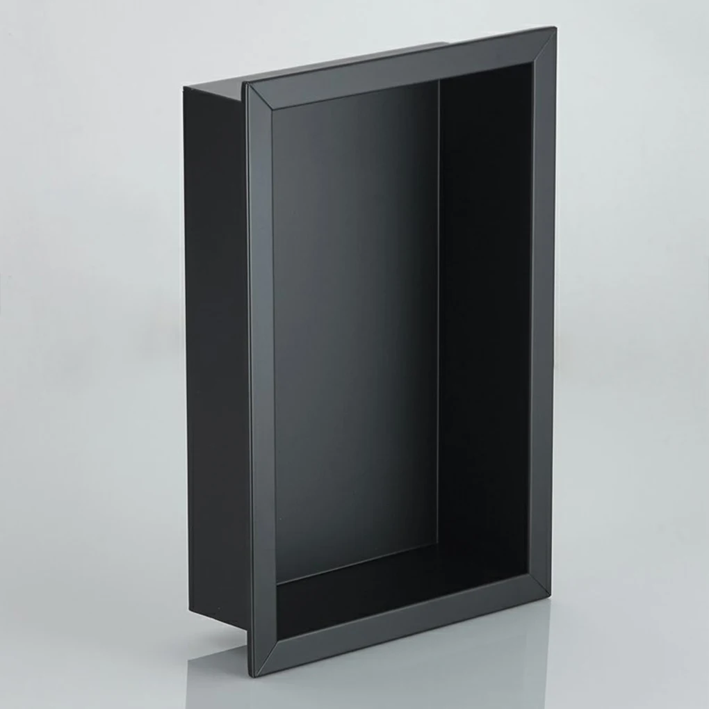 Black Versatile Bathroom And Toiletry Storage Rack With Concealed Wall Niche Simple Installation