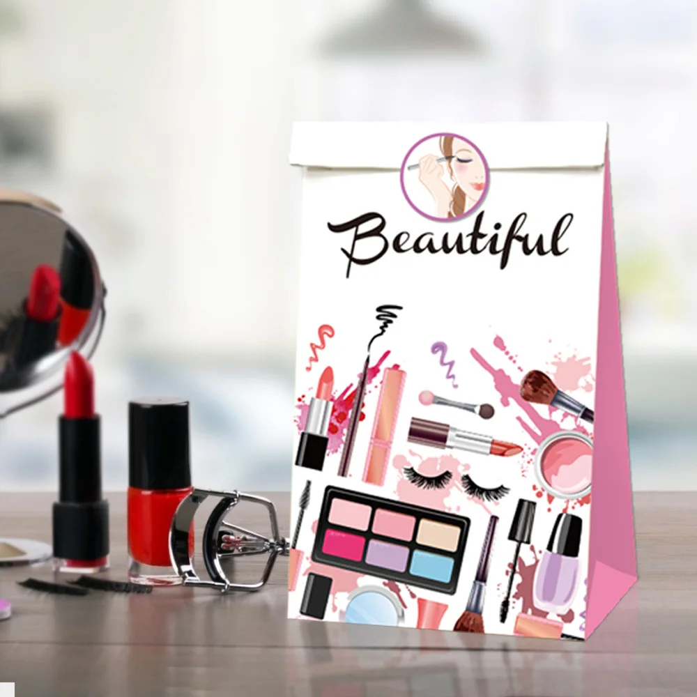 Spa Make Up Partyzubehör Kosmetik Alles Gute zum Geburtstag Banner Papier Goodie Bags mit Aufklebern Mädchen Frauen Geburtstag Party Dekoration – Detail 5