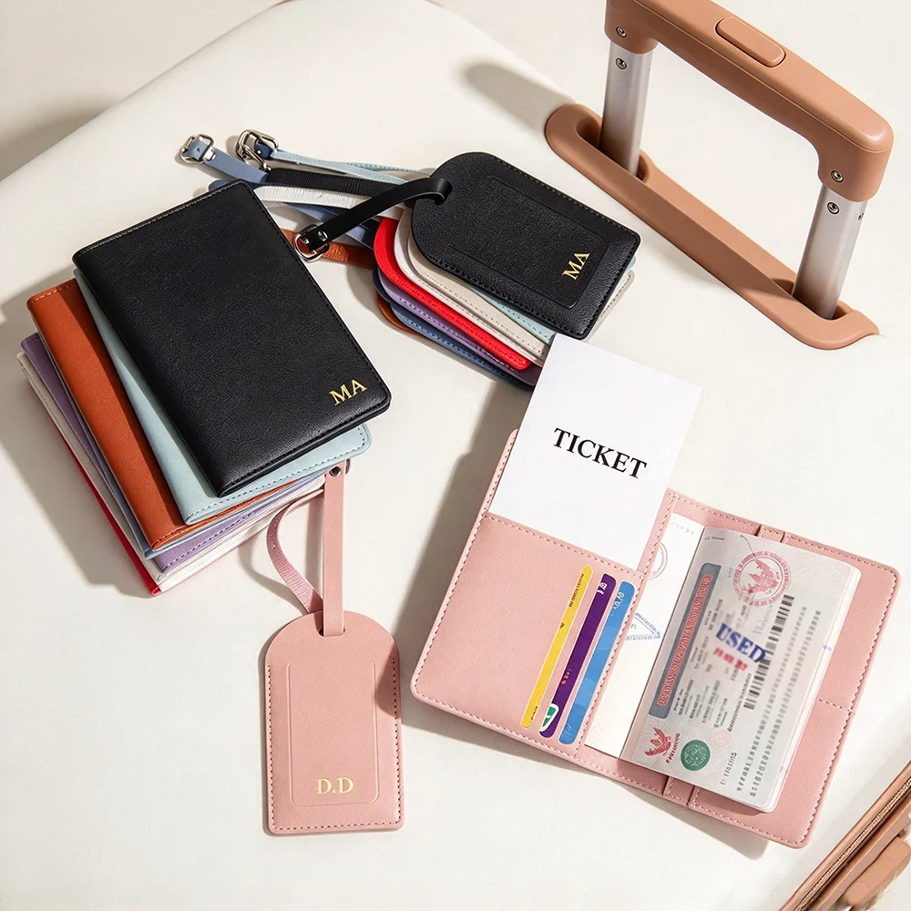 Custom Letters Passport Cover Luggage Tag Set Dropship Engrave Name Ticket Passport Holder Gift Women Men Travel Accessories