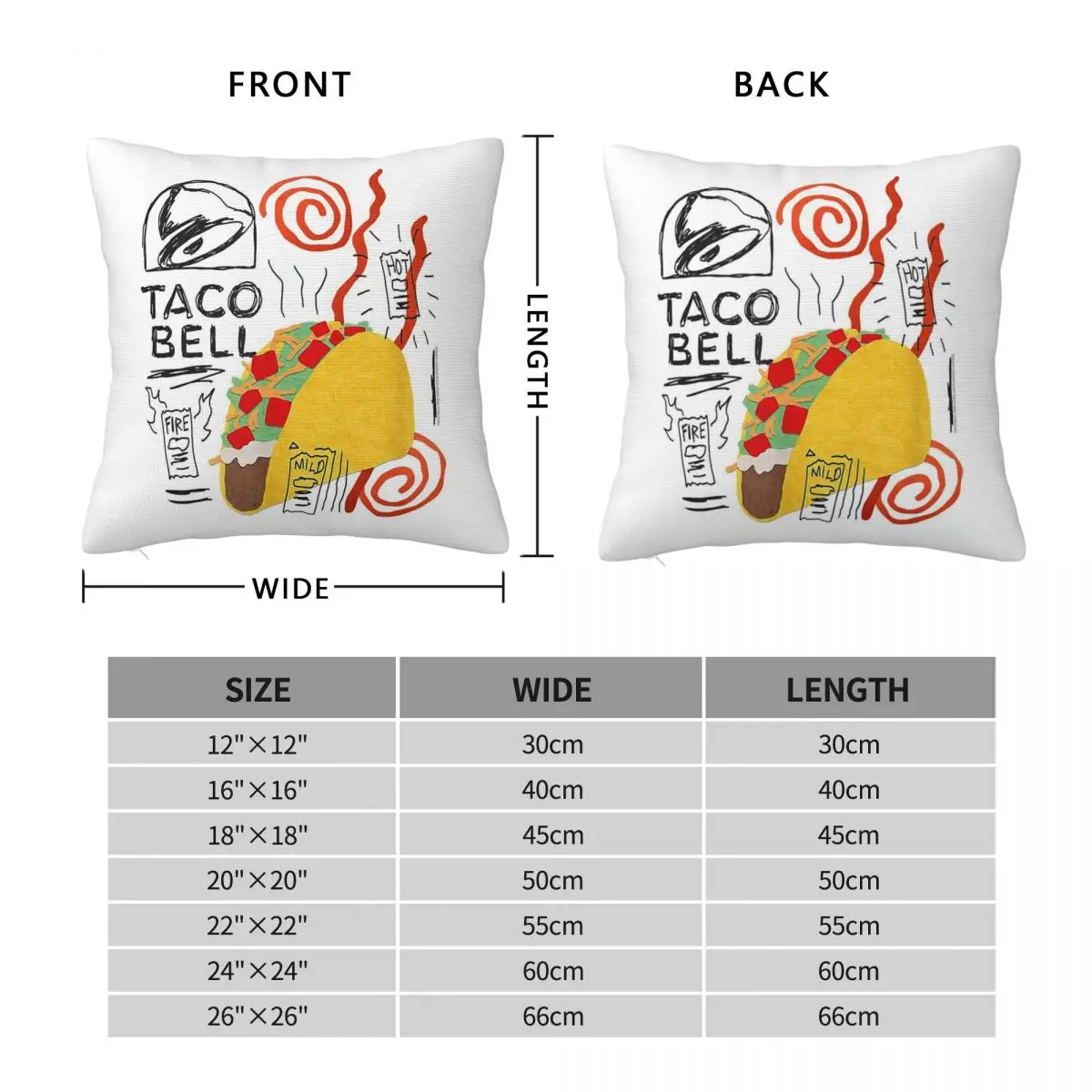 Taco Bell Crunchwrap Square Pillowcase Polyester Linen Velvet Printed Zip Decorative Home Cushion Cover