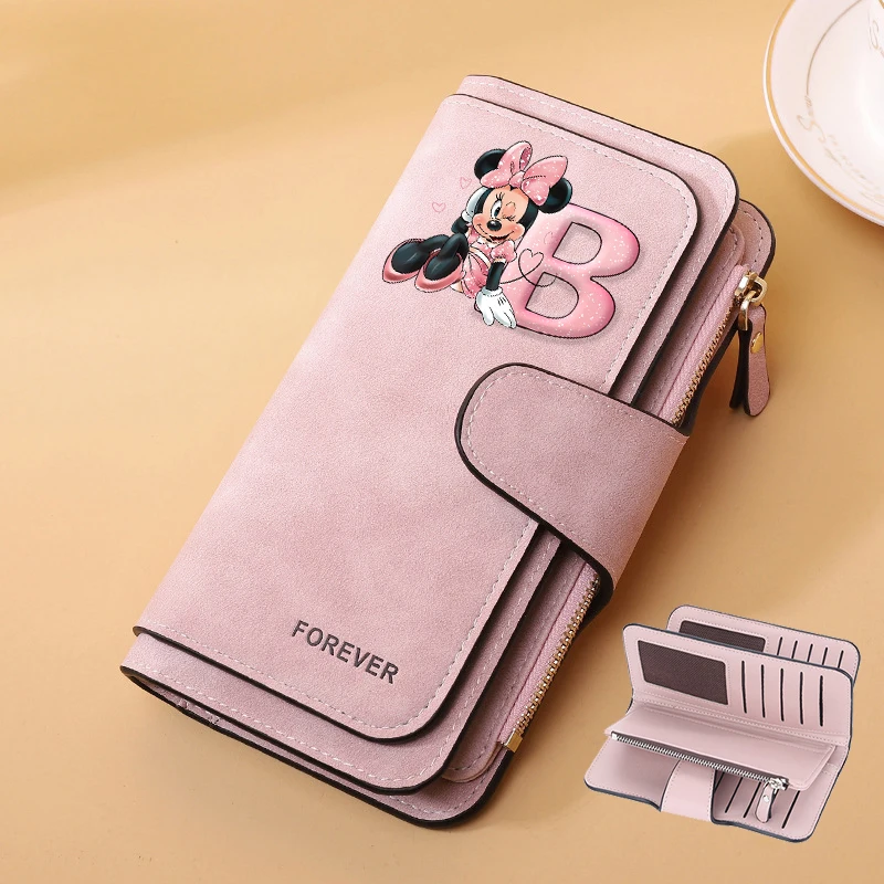 ميكي ميني ماوس محفظة طويلة رسالة A-Z طباعة موضة المال بطاقة الهوية حقيبة التخزين المرأة الأعمال الأجهزة مشبك حقيبة يد هدية