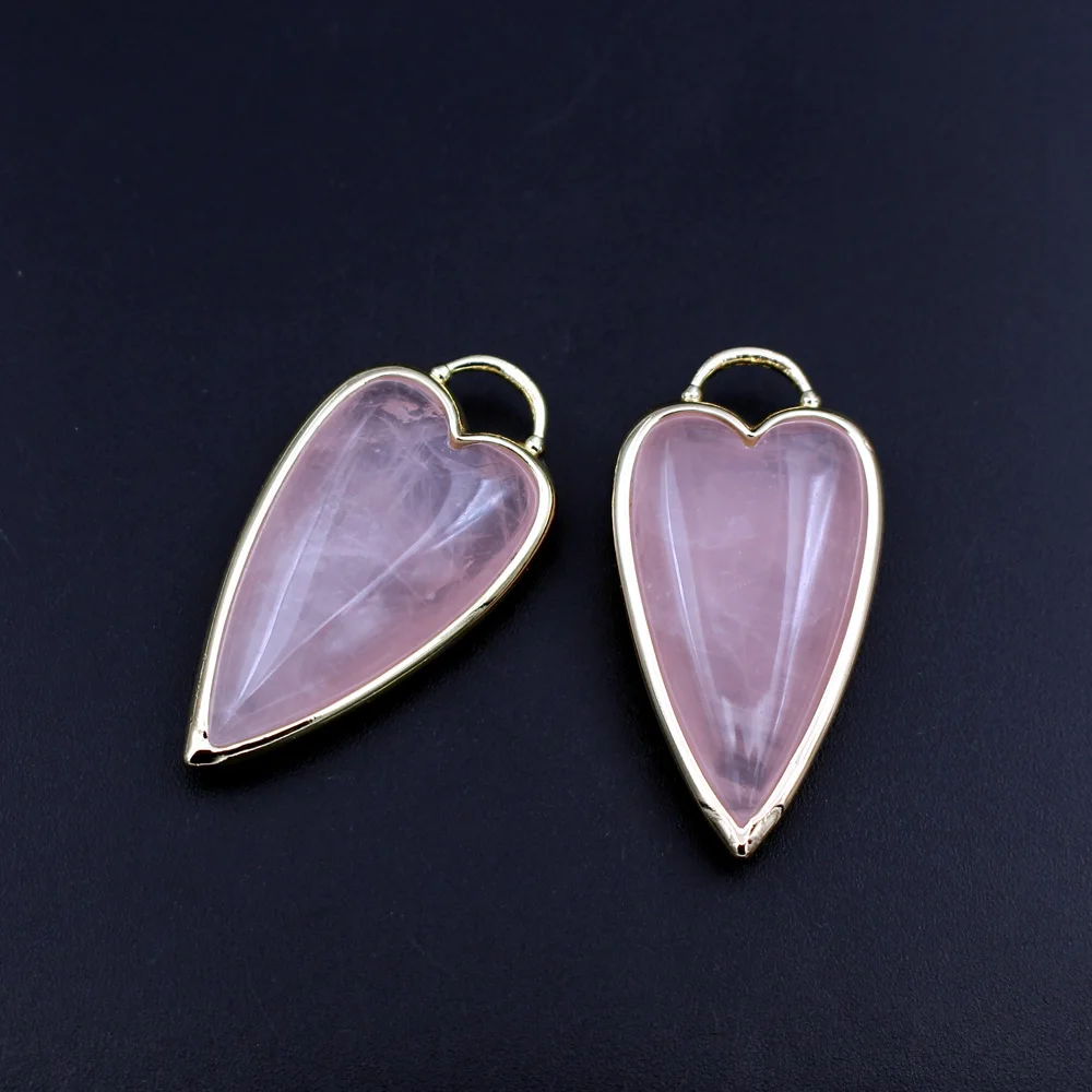 3pcs Gold Plated Arrow Shape Natural Stone Pendants Rose Quartz Amethyst Sun Stone Head Healing Point Pendant Charms