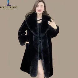 Faux Mink Fur Coats for Women,Turn-down Collar Long Jacket,Covered Button Thicken Warm Female Clothes, High Quality,New, Winter