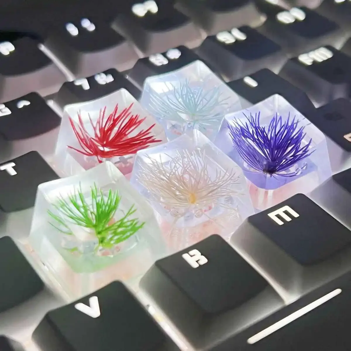 1PC Resin Keycap drop glue high permeable Pine needle spline OEM Profile Personalized MX Cross Switch mechanical keyboard keycap