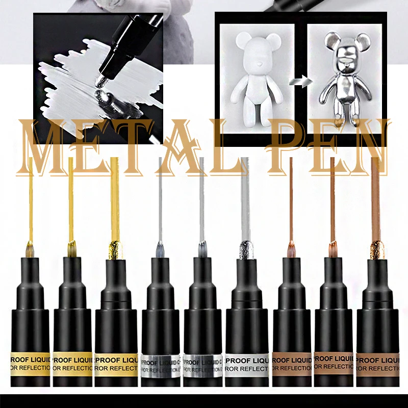 Metal Pen Mirror Marker Pen 1-3mm DIY Reflective Paint Pen Permanent Gold Silver Copperr Marker Touch Up Model Painting Marking