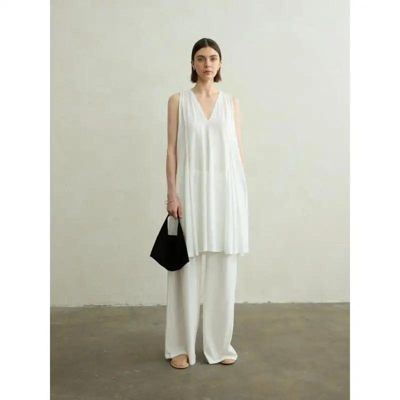 Maxdutti 2026 Nordic Minimalist Lazy Knitted V-neck Dress And Skirt Pants Two-piece Set Women's Pants And Trousers Woman Clothes