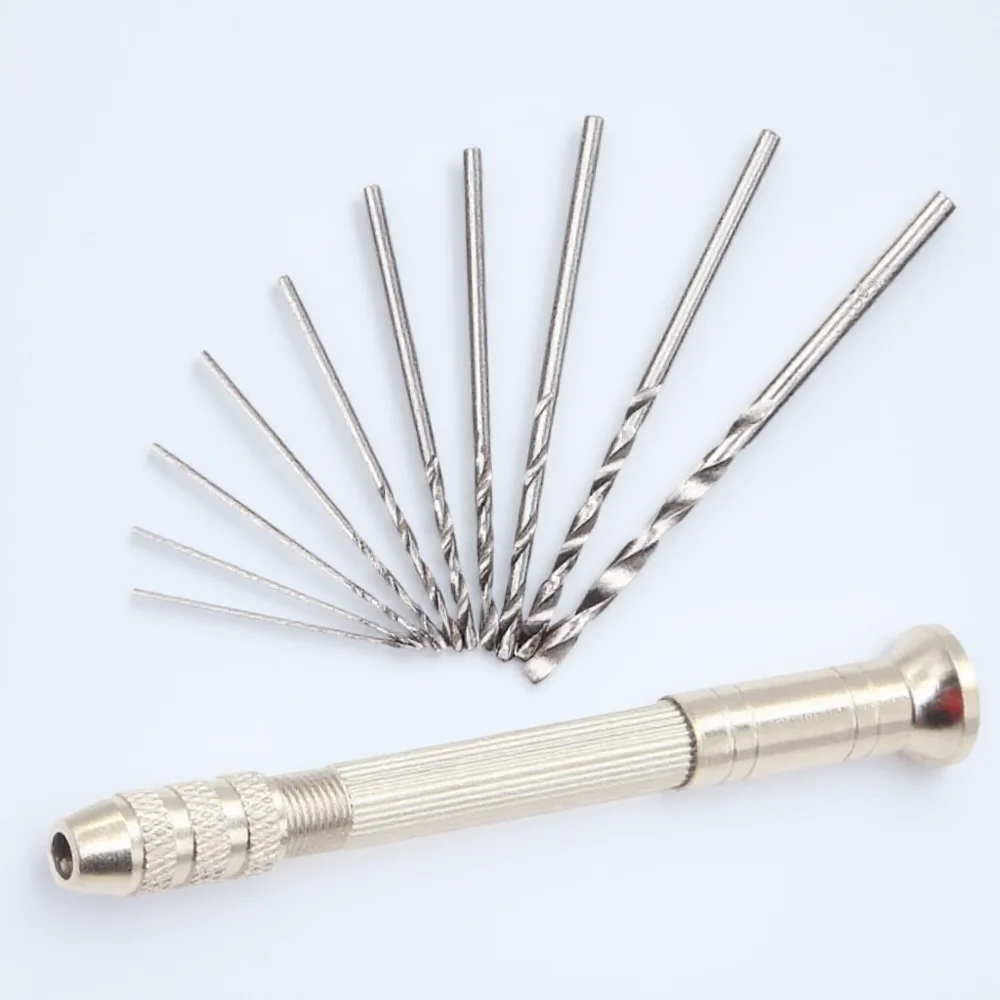 

Mini Micro Aluminum Alloy Hand Drill Set with Keyless Chuck and Twist Drills for DIY Craft Jewelry Making Hand Tools Kit