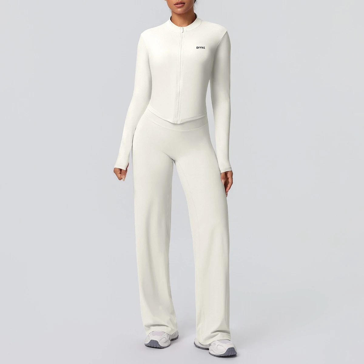 DFYNE Women Long Sleeve Zip Up Jumpsuit Yoga Bodysuit Workout Rompers Slim Fit Athletic One Piece Gym Fitness Sportswear