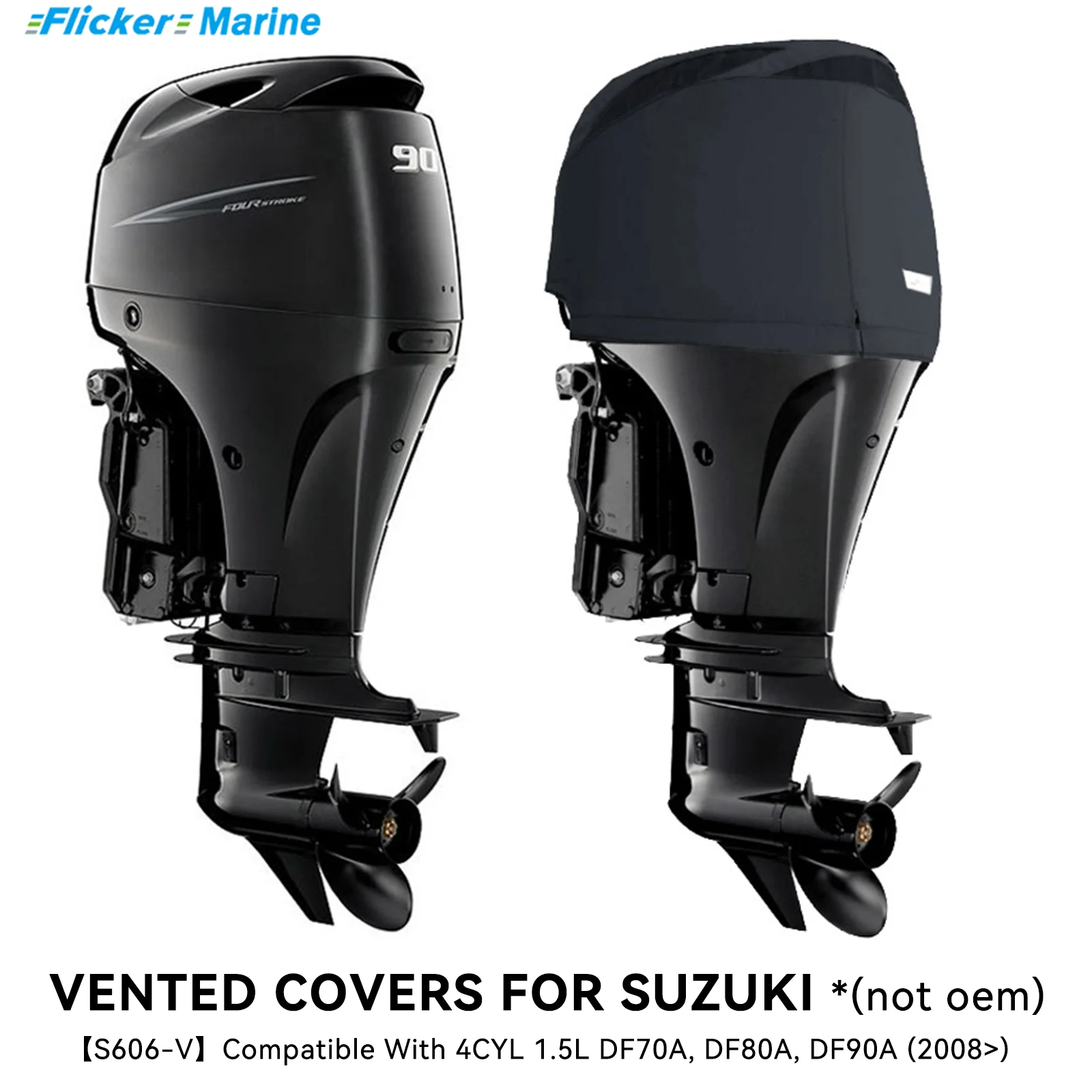 

Flicker Heavy Duty Vented Engine Cover Compatible with Suzuki DF70A DF80A DF90A (2008+) | All-Season, Secure Fit, Waterproof UV