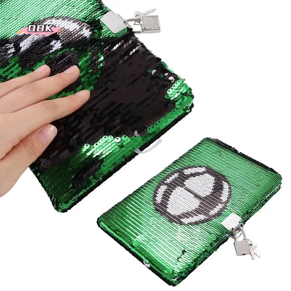 

Football Notebook with Lock and Keys Creative Sequin Cover Notepad Private Green Schedule Book Office Supply