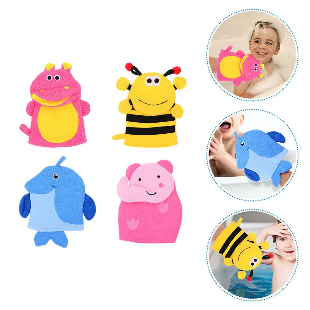 

4Pcs Children Bath Scrubbing Gloves Cartoon Animal Pattern Exfoliating Bathing Accessories Shower Mitts