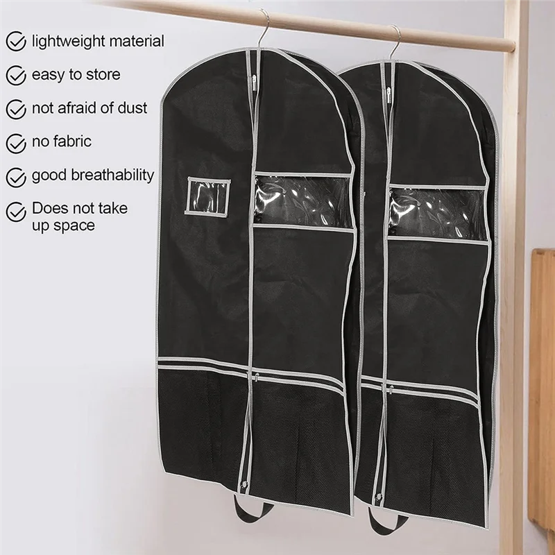 Suit Bag for Travel, Suit Carrier for Men Breathable Garment Bag with 2 Mesh Pockets and 1 PVC Pocket for Travel Closet