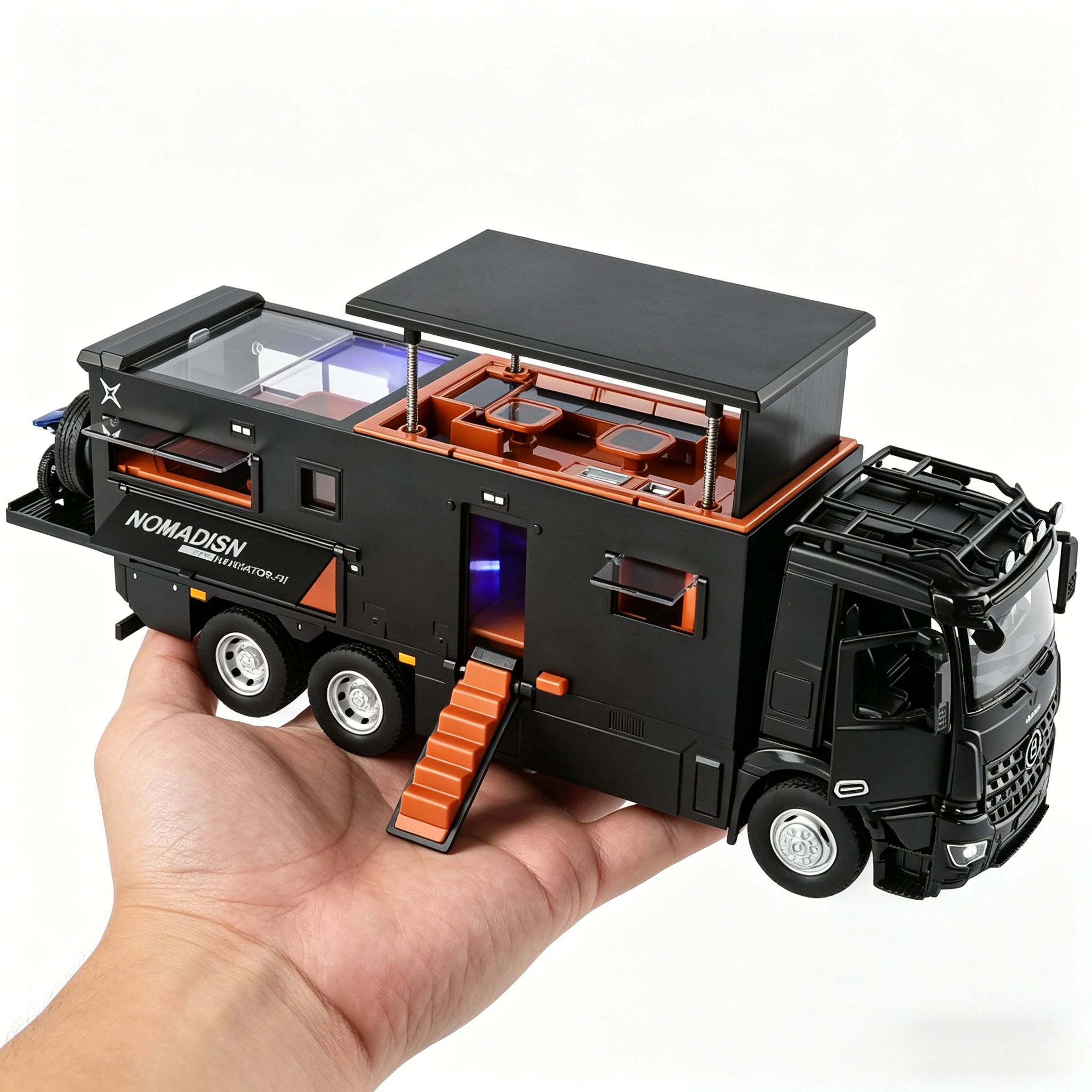 

1:18 Nomadisn RV Off Road Alloy Camping RV Diecast Model Sound & Light Desktop Collection Decorative Gifts For Boy