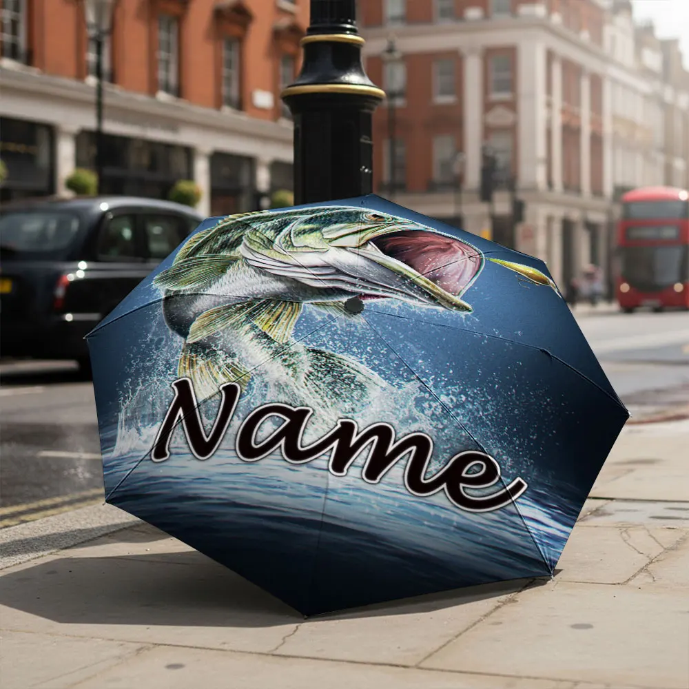 Custom Name umbrella, Fishing Adventure Graphic Umbrella Fashion Folding Umbrella for Sunny and Rainy Days, Christmas Gift