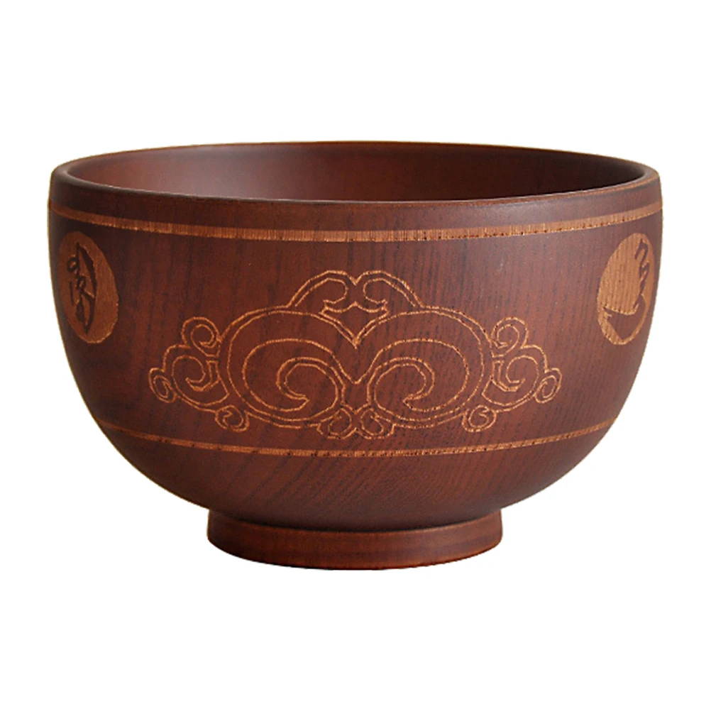 

Auspicious Eight Treasure Wood Bowl Carving for Rice Soup Noodle Home Restaurant Smooth Edge Wooden Dining Bowls Large