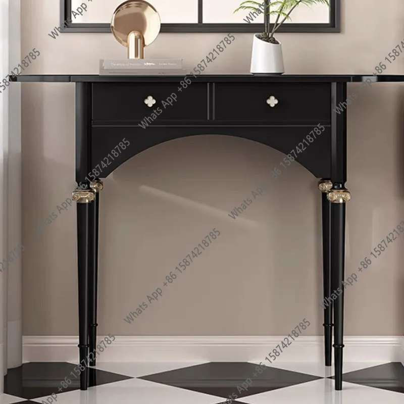 

French retro entrance table American entrance cabinet light luxury black bedside cabinet solid wood sofa side cabinet