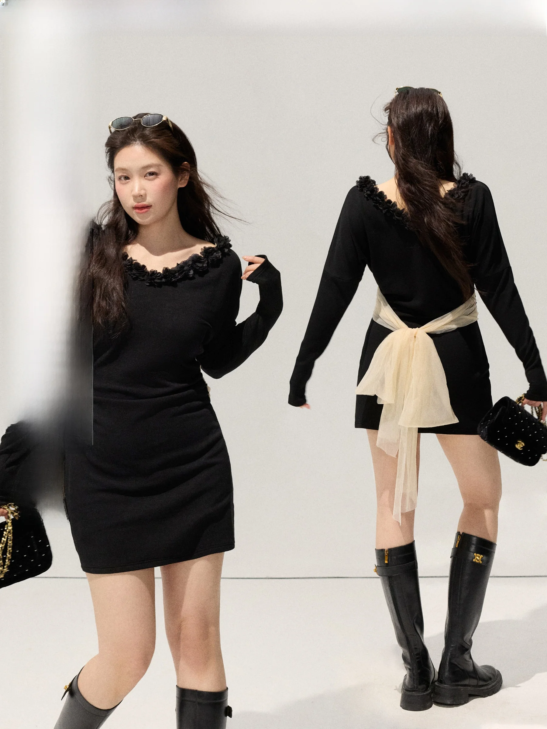 

plus Size V-Neck Mesh Waist-Cinching Wrap around Skirt Dress Korean Style Big Size Clothing Hula Nut Message by Jululook