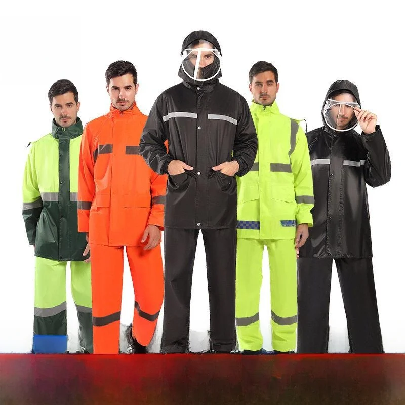 

Thickened Separate Motorcycle Rain Suit Night Glow Waterproof Raincoat And Trousers Set Full Body Bicycle Rain Gear for Adults