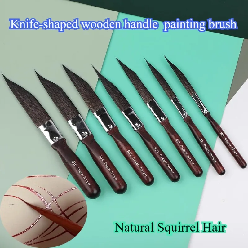 8pcs Natural Squirrel Hair Knife-shaped Wooden-handled Watercolor Paint Brushes Set Art Painting Pinstriping Pull-string Pen