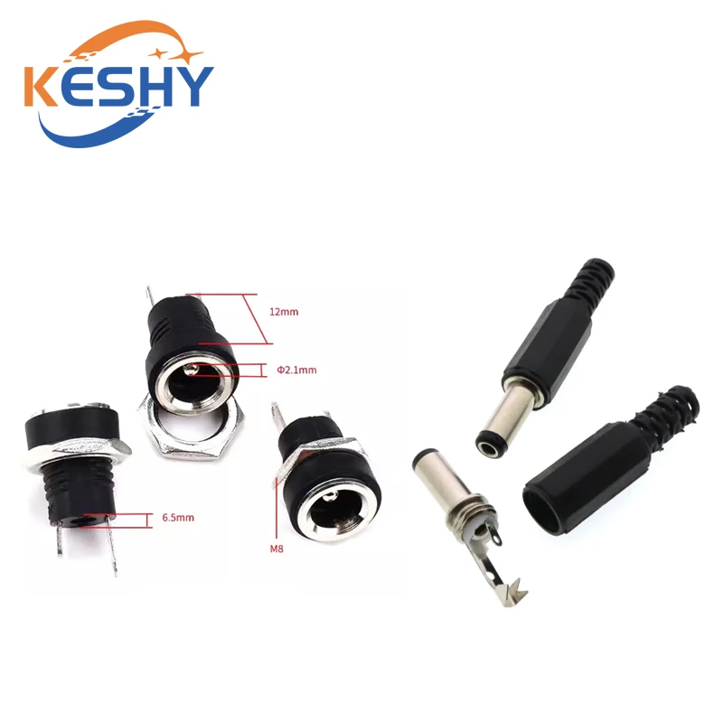 5Pcs 5A 30V For DC Power Supply Jack Socket Female Panel Mount Connector 5.5mm 2.1mm Plug Adapter 2 Terminal Types 5.5x2.1