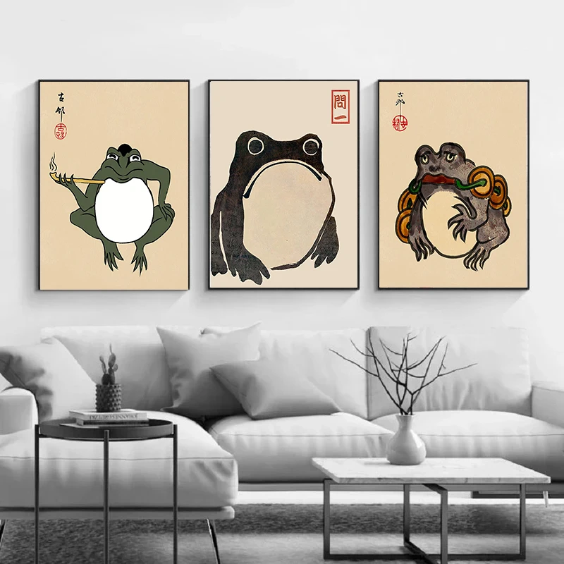 Antique Vintage Matsumoto Hoji Frog Poster Canvas Print Japanese Woodblock Print Ugly Toad Wabi Sabi Wall Art Canvas Painting