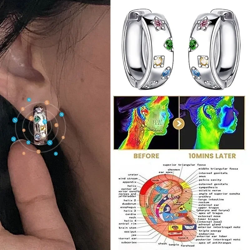 Pendientes de drenaje linfático de cristal colorido para mujer, estrella de moda, puntos de acupuntura geométricos, joyería adelgazante para pérdida de peso