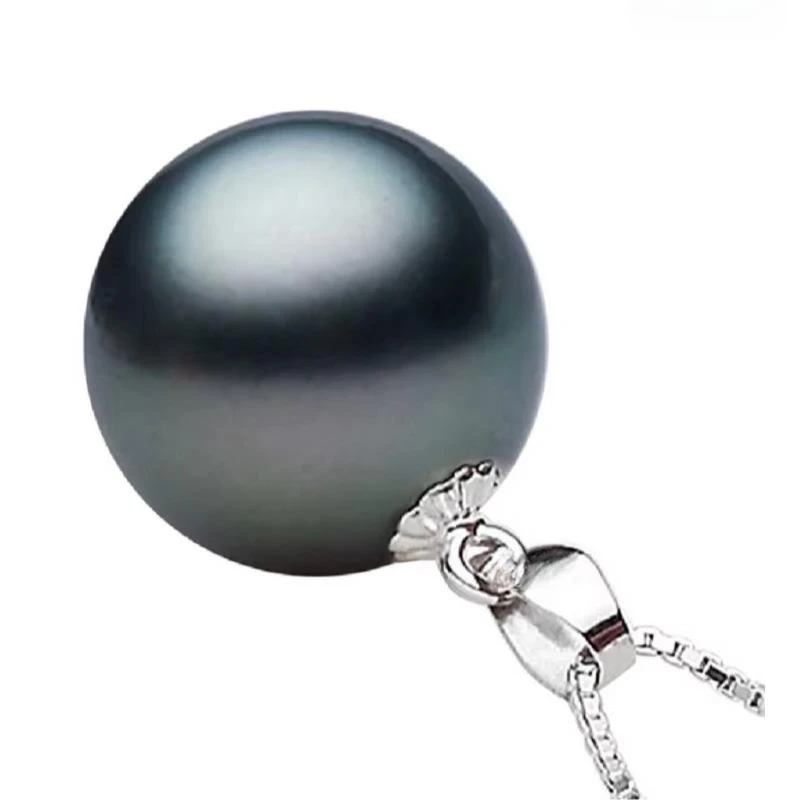 

Charming 14-15mm Natural Tahitian Genuine Dark Black Round Pearl Pendant for Women Men Jewelry Pendant
