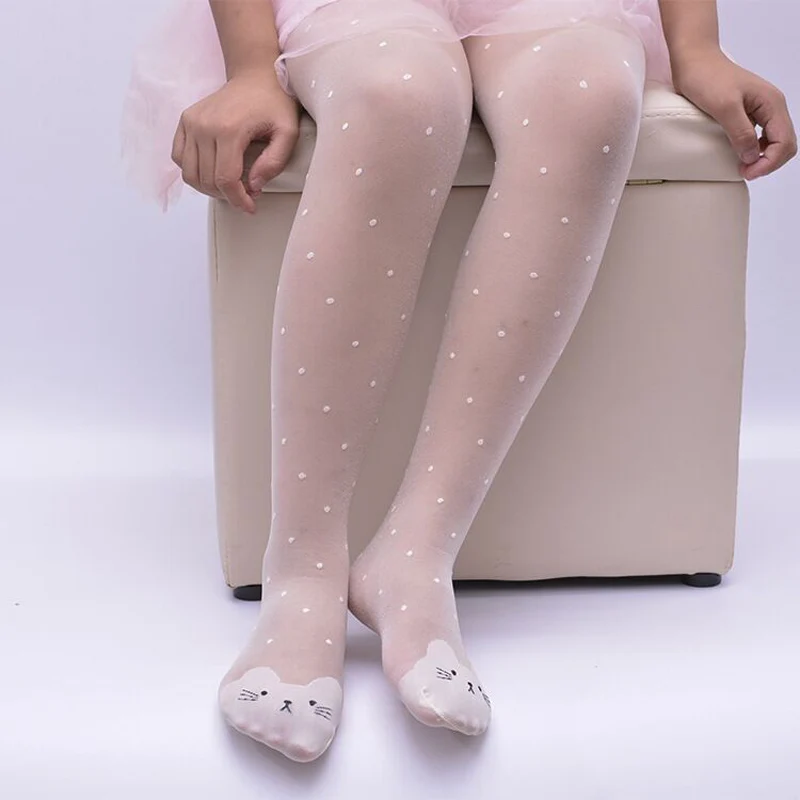Dance Ballet Tight Cat Thin Dots Girls Kid Sheer Pantyhose High quality Stockings White Summer Kitty Tights for Children Baby