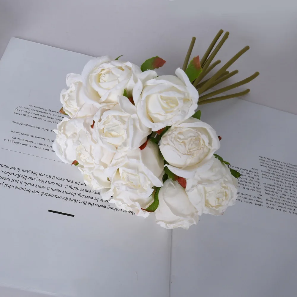 

12 Head Artificial Flower Bouquet Handmade Romantic Wedding Bouquet Colorful Lifelike Bridal Bouquet Valentine's Day