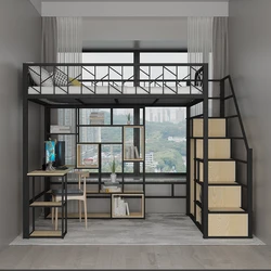 Duplex loft bed, small unit, elevated bed, floor space, multifunctional desk, integrated space saving, elevated bed