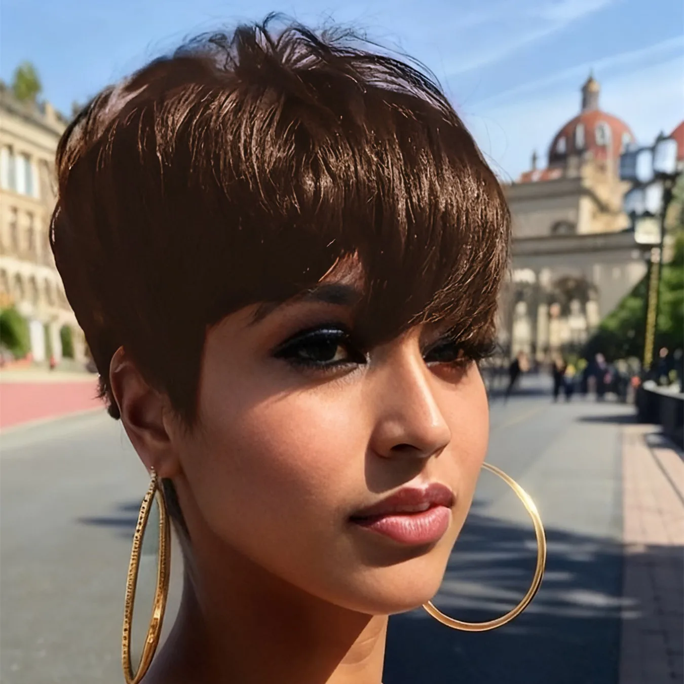 

Парик из натуральных волос пикси, плотность 150%, для женщин, короткий прямой, 6 дюймов, черный/99j/коричневый цвет, машинное производство, ежедневное использование для вечеринок